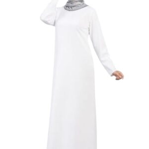 عباية عمرة إسلامية محتشمة طويلة الأكمام للنساء من جلاميا، أبيض، تصميم 1003