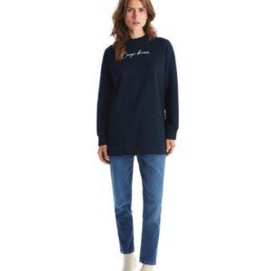 LC واكيكي سويت شيرت طويل مطبوع برقبة دائرية ضيقة للنساء مقاس كبير