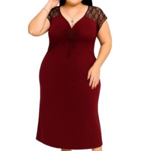 قميص نوم برقبة على شكل حرف V بحواف من الدانتيل بمقاس كبير حتى 80 كجم، L211 من بيرفكت فاشون