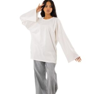 تيشرت بيسيك واسع بأكمام طويلة من القطن للنساء من موسكا