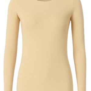 تيشيرت قطن ليكرا باكمام طويلة ورقبة دائرية ضيقة للنساء من رويال بينك