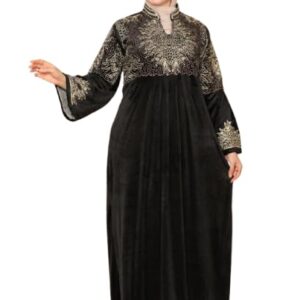 عباية شتوية للنساء، مصنوعة من المخمل، مطرزة، متوفرة بمقاسات من 29.5 حتى 63.5 كجم، بتصميم أنيق ومحتشم