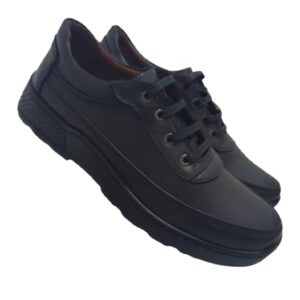 حذاء كاجوال مريح برباط للرجال من الجلد الطبيعي، اسود غامق، عصري وكلاسيكي، نعل داخلي طبي مريح، ممتص للصدمات، مقاس 41 EU