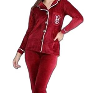 طقم شتوي بنطلون بيجامة للنساء - قطعتان - بورجندي