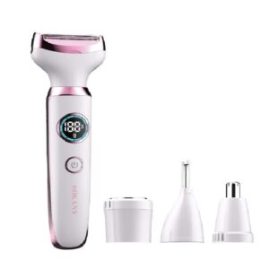 ماكينة حلاقة نسائية 4 في 1 ديجيتال، شاشة LCD، قابلة للشحن، مقاومة للماء، أبيض وزهري، موديل 16087