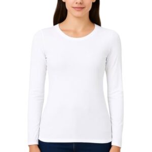 تيشرت بأكمام طويلة ورقبة دائرية ضيقة وقصة كلاسيك للنساء، لون رمادي مرقش