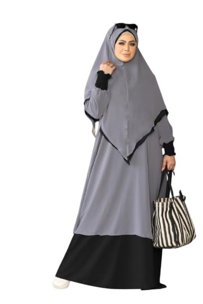 31h0qXHRVNL إدناء 4 قطع الخامة كريب * شيفون نقاب وخمار وشريط وعبايه المقاس سايز تلبس لحد 90 كيلو للنساء , GS-8067Parent GAMAL SONS FOR ABAYA