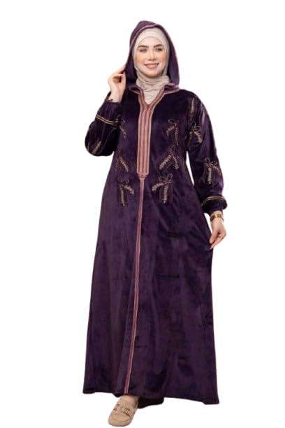 31lFWbtFHiL عباية شتوي قطيفة هايدي فاخرة للمحجبات – تطريز أنيق بكم واسع وغطاء رأس – خامة معالجة ضد الانكماش – مقاسات كبيرة من 65 حتى 120 كيلو