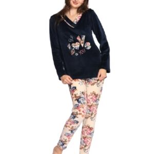 طقم بيجامة نسائي مع طباعة زهور، مقاسات كبيرة ،بيجامة حريمي قطيفة من دعدوش ،