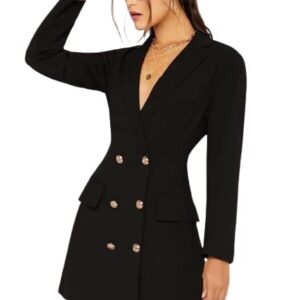 فستان مقاس طويل بقصة جاكيت L ، أسود، للنساء