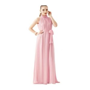 فستان طويل من الشيفون بدون اكمام للنساء، بينك