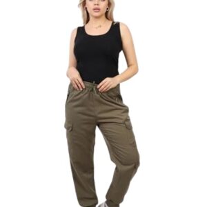 بنطلون رياضي كارجو برباط عند الخصر وجيوب - بيج