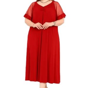 فستان لانجري بأكمام مكشكشة وقبة V بطول متوسط L115 من بيرفيكت فاشون، حتى 70 كيلوجرام