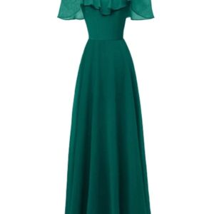 فستان طويل من الشيفون بدون اكمام للنساء وباشرطة كتف مع بطانة - لون اخضر غامق