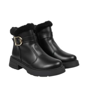 بوت مسطح بطول الكاحل مصنوع من الجلد مع فرو G-57