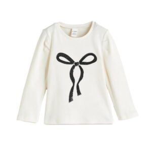 LC واكيكي تي شيرت برقبة دائرية ضيقة مطبوع عليه فيونكة للبنات