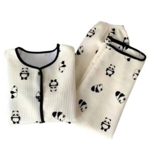 بيجامة شتوي للنساء خامة قطيفة ناعمة مضلعة مكون من قطعتين