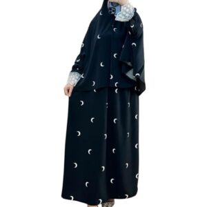 طقم إسدال للصلاة من قطعتين من قماش الكريب الإيطالي المنقوش من خامة قطنية مريحة ورائعة - طقم صلاة من قطعتين