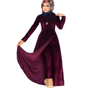 فستان حريمى قطيفة مفتوح من الأمام شامل البنطلون