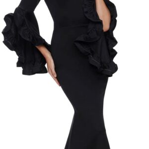 فستان طويل مكشوف الكتفين للنساء، لون اسود