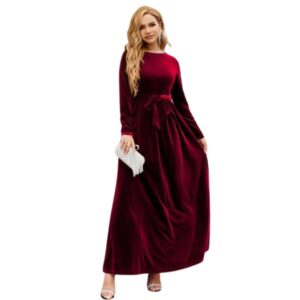 فستان للنساء قطيفة بحزام للخصر