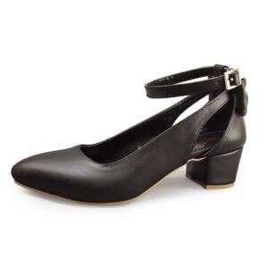 حذاء للنساء مع فيونكة خلفية وابزيم بحزام للكاحل وكعب بعرض 3 سم