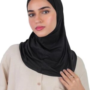 حجاب اسلامي للنساء من قطعتين سهل الارتداء من القطن الناعم، خمار طويل للمدرسة والجامعة، مريح وخفيف الوزن وجيد التهوية، لون اسود، غطاء رقبة كامل للراس، مقاس واحد