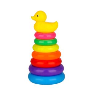 لعبة حلقة تكديس تعليمية على شكل بطة ملونة للرضع والأطفال الصغار للتنسيق بين اليد والعين والتعرف على الألوان وتطوير المهارات الحركية مصنوعة من بلاستيك آمن وخالٍ من بيسفينول أ من كيدز زون