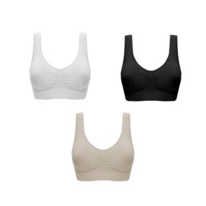 حمالة صدر مريحة للنساء من الميكاكوز يوغا صدرية رياضية للياقة البدنية بدون خياطة حمالات نوم منخفضة التأثير اسود ابيض لون البشرة قماش، XXL