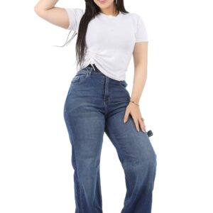 بنطلون جينز بأرجل واسعة للنساء، أزرق غامق