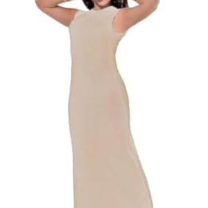 فستان بيسيك طويل بدون اكمام برقبة دائرية مكون من 95% قطن