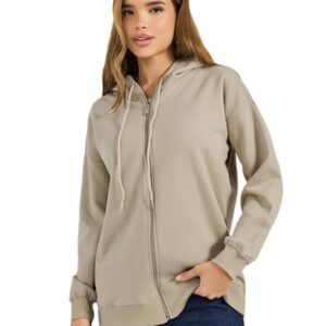 سويت شيرت طويل بغطاء للرأس وسحاب كبير للنساء من ستايلي