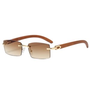 نظارة شمسية عصرية بدون اطار مع ارجل من الخشب الصناعي وعدسات زرقاء خضراء مستطيلة للنساء والرجال