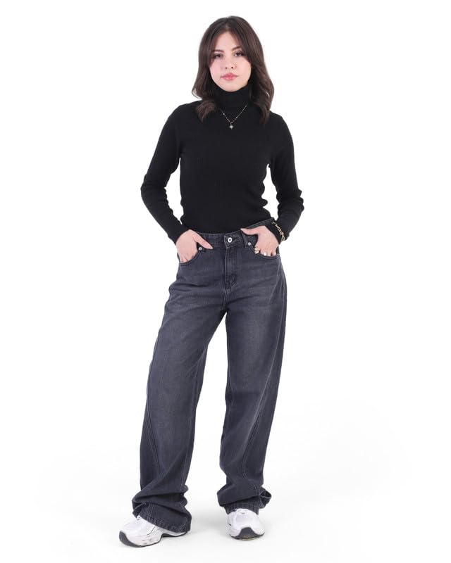 414gt-i-DnL جي بي اس دينيم بنطلون جينز حريمى وايد ليج بولت رمادى غامق اللون 1521