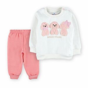 بيجامة قطن ميلتون للأطفال البيبي: بيجامة شتوية بلون أبيض ووردي، مقاس 6 إلى 12 شهر