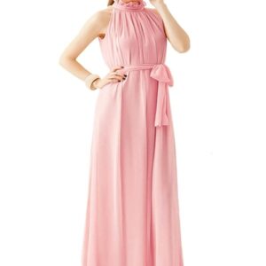 فستان شيفون طويل بدون اكمام، لون بينك للنساء