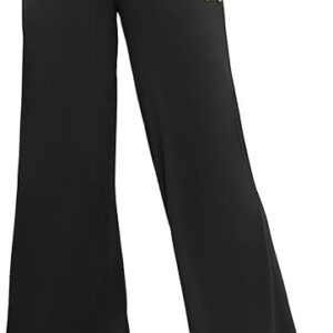 سروال بالازو للنساء بخصر مرتفع وارجل واسعة، سروال اسود قابل للتمدد، ملابس كاجوال