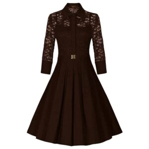 فستان نسائى اسكوبا بجيب واسع وصدر من الدانتيل لون نبيتي