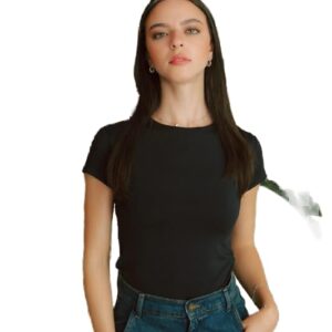 بلوزة برقبة دائرية وأكمام قصيرة للنساء من كنزة