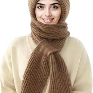 طقم وشاح وقبعة صغيرة شتوية 2 في 1، قبعة سميكة محبوكة مقاومة للرياح مع حماية مدمجة للاذن، وشاح دافئ ومريح للتزلج والتزلج والسفر مقاس واحد، لون كاكي