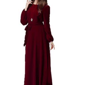 فستان شيفون طويل مبطن من الداخل بحزام وسط