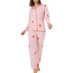 طقم بيجامة بطبعة فراولة من قميص بجيب وسروال للنساء من ستايلي