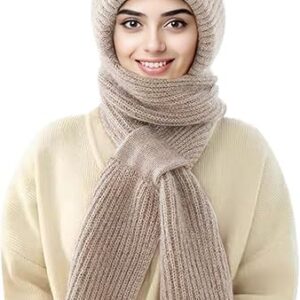 مجموعة وشاح وقبعة صغيرة شتوية 2 في 1، قبعة سميكة محبوكة مقاومة للرياح مع حماية مدمجة للاذن، وشاح دافئ ومريح للتزلج والتزلج والسفر مقاس واحد، لون الشوفان