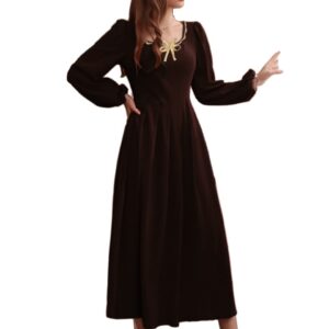 فستان سكوبا بشريط ذهبي بني للنساء