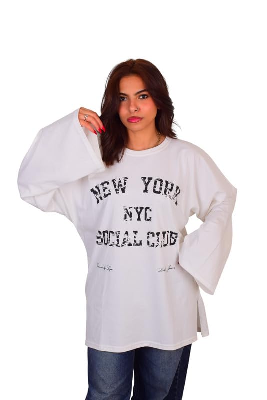 41Gfqu9qbFL تيشرت بقصة واسعة وأكمام قطن للنساء من موسكا