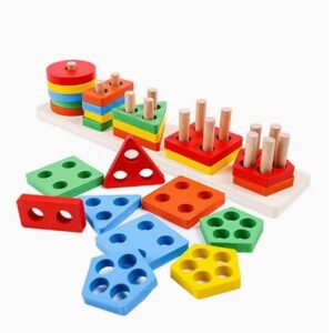 ونكا لعبة خشبية قابلة للتوصيل مع مكعبات توصيل كهربائية، لعبة خشبية ملونة، احجية توصيل كهربائية، العاب خشبية للاطفال، هدية للاطفال الصغار من سن 3 سنوات، لعبة بازل خشبية (5 اشكال بازل)