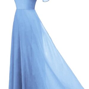 فستان نسائى أزرق سماوى شيفون طويل دون اكمام بحمالات كتف لة بطانة
