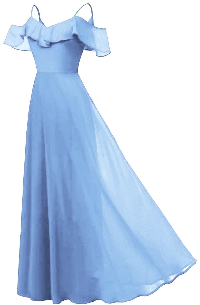 41HXdgdwQ6L فستان نسائى أزرق سماوى شيفون طويل دون اكمام بحمالات كتف لة بطانة