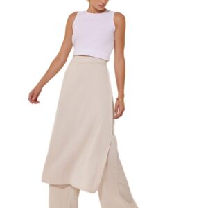 بنطلون سادة 2 في 1 بارجل واسعة للنساء من ستايلي