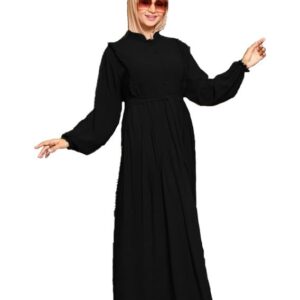 فستان حريمي واسع سادة بكسرات وزرار أمامي – لون أسود أنيق بتصميم محتشم وعصري مناسب للمحجبات GAMAL SONS FOR ABAYA GS-02-42434-Parent